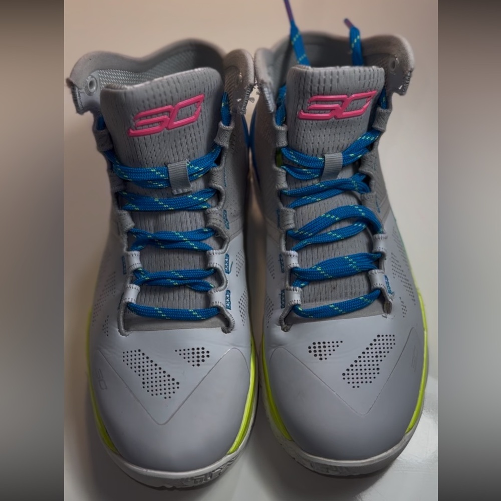 Under Armour Gray Sneakers with Blue and Pink Accents